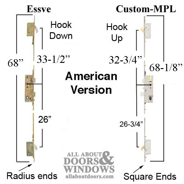 Essve Hook Latch 3-Point Multipoint Lock, 68 inch American Cylinder - Discontinued - Essve Hook Latch 3-Point Multipoint Lock, 68 inch American Cylinder - Discontinued