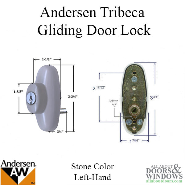 Andersen Tribeca Style Exterior Keyed Lock with Keys Left Hand in Stone - Andersen Tribeca Style Exterior Keyed Lock with Keys Left Hand in Stone