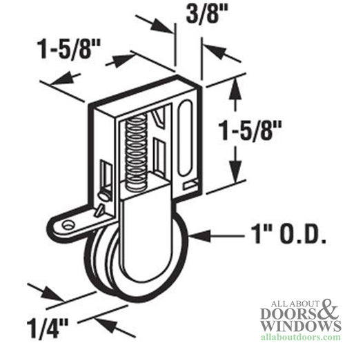 Top or Bottom Roller Assembly with 1 Inch Steel Wheel for Sliding Screen Door - Top or Bottom Roller Assembly with 1 Inch Steel Wheel for Sliding Screen Door