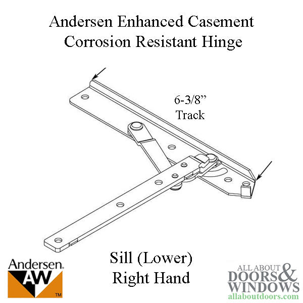 Andersen 22 Inch Enhanced Casement Corrosion Resistant Straight Arm Sill Hinge, Right - Andersen 22 Inch Enhanced Casement Corrosion Resistant Straight Arm Sill Hinge, Right
