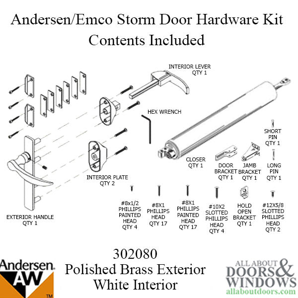 Andersen Storm Door Hardware Kit Brass Exterior White Interior - Andersen Storm Door Hardware Kit Brass Exterior White Interior