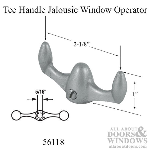 Discontinued - Jalousie Window Tee-Shape Crank Handle, 5/16 Spline, Streamlined - Aluminum - Discontinued - Jalousie Window Tee-Shape Crank Handle, 5/16 Spline, Streamlined - Aluminum