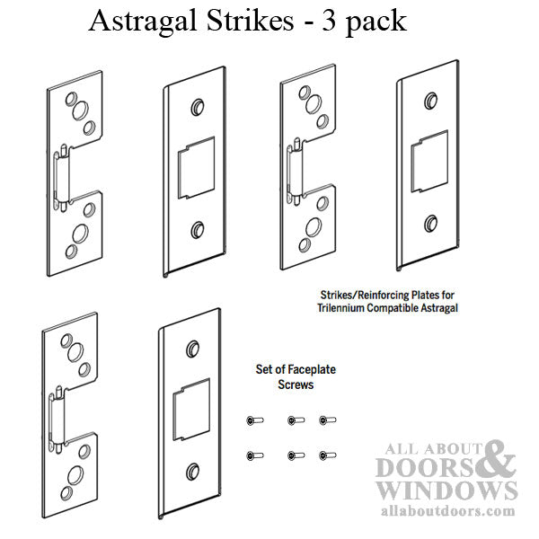 Trilennium Astragal Strike Plate Kit  (3) with Screws - Choose Color - Trilennium Astragal Strike Plate Kit  (3) with Screws - Choose Color