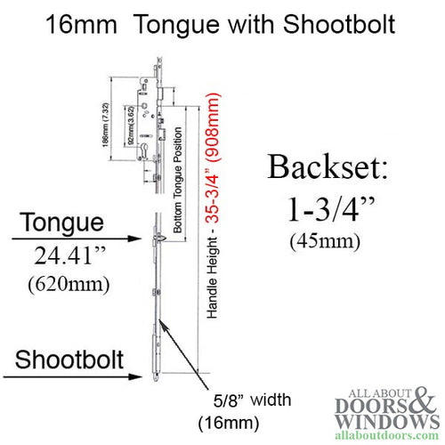 16mm 45/92 Shootbolt with tongue @ 24.41, 35-3/4