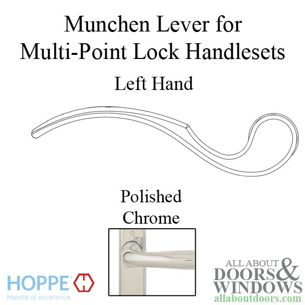 Munchen Lever Handle for Left Handed Multipoint Lock Handlesets - Polished Chrome - Munchen Lever Handle for Left Handed Multipoint Lock Handlesets - Polished Chrome