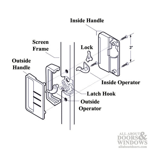 Non-Handed Latch & Pull with Security Lock for Sliding Screen Door - Black - Non-Handed Latch & Pull with Security Lock for Sliding Screen Door - Black