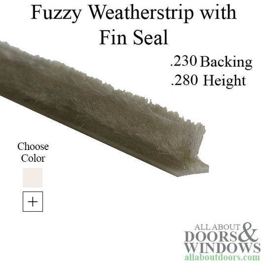 Fuzzy Weatherstrip .230 T-Backing x .280 Pile with Fin Seal - Choose Color