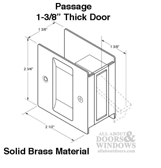Pocket Door Pull Passage 2-1/2 x 2-3/4 Inch - Choose Finish - Pocket Door Pull Passage 2-1/2 x 2-3/4 Inch - Choose Finish