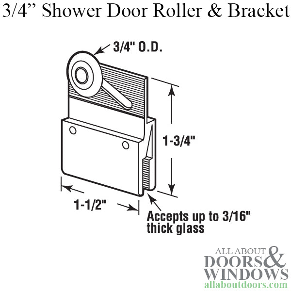 1-1/2 Inch Aluminum Bracket with 3/4 Inch Single Nylon Wheel for Sliding Shower Door - 1-1/2 Inch Aluminum Bracket with 3/4 Inch Single Nylon Wheel for Sliding Shower Door