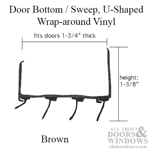 Door Bottom / Sweep, U-Shaped Wrap-around Vinyl - Brown - Door Bottom / Sweep, U-Shaped Wrap-around Vinyl - Brown