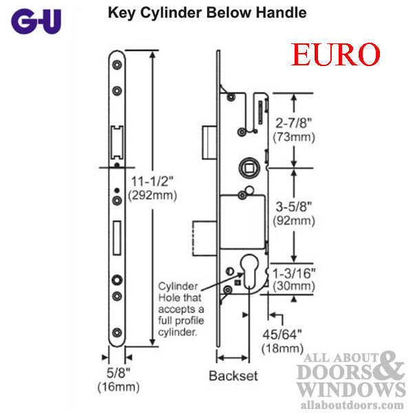 G-U Monolock 45/92 Euro Single Point Mortise Lock (SPL) - Stainless Steel - G-U Monolock 45/92 Euro Single Point Mortise Lock (SPL) - Stainless Steel