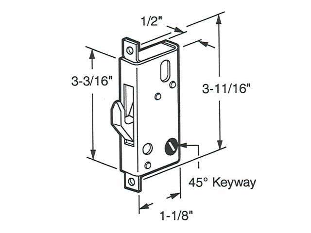 Discontinued - Mortise Lock, 45 Degree Slot, Arcadia Sliding Glass Door - Discontinued - Mortise Lock, 45 Degree Slot, Arcadia Sliding Glass Door