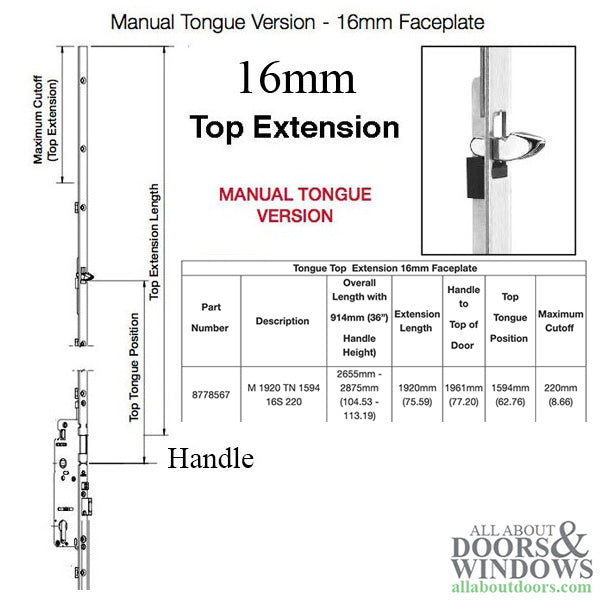 Hoppe 16mm Manual Top Extension, Tongue at 62.76