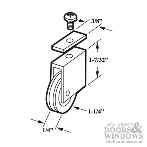 Roller Assembly with 1-1/4 Inch Nylon Wheel for Sliding Screen Door - Roller Assembly with 1-1/4 Inch Nylon Wheel for Sliding Screen Door