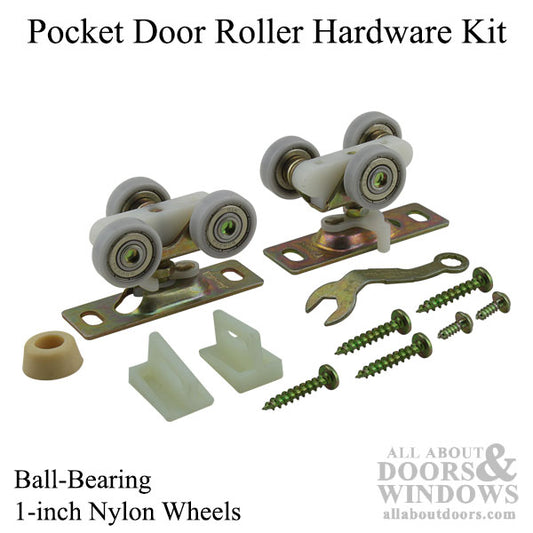 Ball-Bearing Pocket Door Roller Hardware, 1-inch Wheels