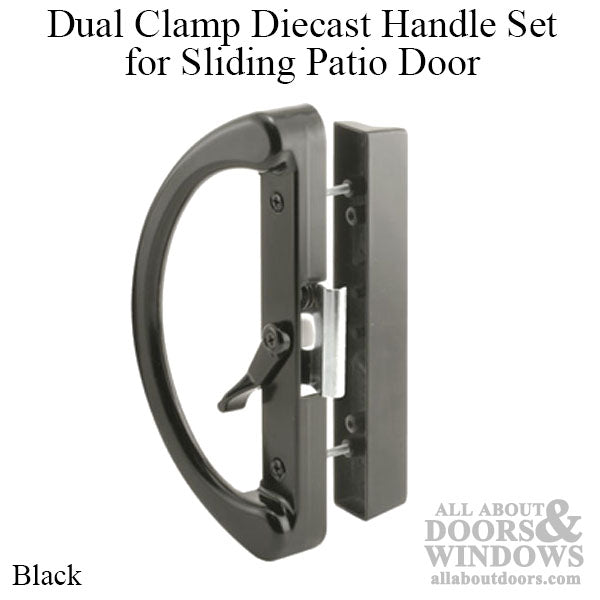 Handle Set - Sliding Patio Door, Diecast - Dual Claps - Black - Handle Set - Sliding Patio Door, Diecast - Dual Claps - Black