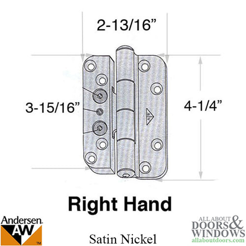 Discontinued - Andersen 1992-2005 Hinge, Right Hand -  Brushed/Satin Nickel - Discontinued - Andersen 1992-2005 Hinge, Right Hand -  Brushed/Satin Nickel