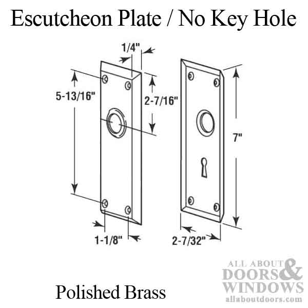 Escutcheon  Plates / Trim Plate, 7-1/8 inch, NO Key Hole, Polished Brass - Escutcheon  Plates / Trim Plate, 7-1/8 inch, NO Key Hole, Polished Brass