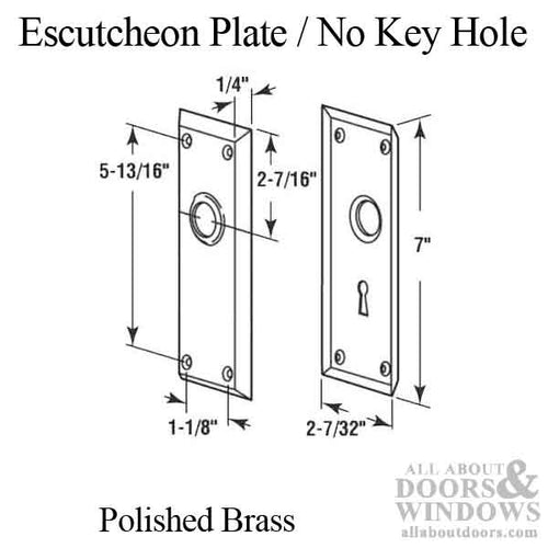 Escutcheon  Plates / Trim Plate, 7-1/8 inch, NO Key Hole, Polished Brass - Escutcheon  Plates / Trim Plate, 7-1/8 inch, NO Key Hole, Polished Brass