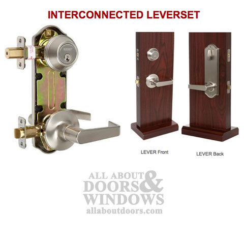 Interconnected Lock, 5-1/2 Centers, Grade 2 Keyed Lever, Left Hand - Satin Nickel