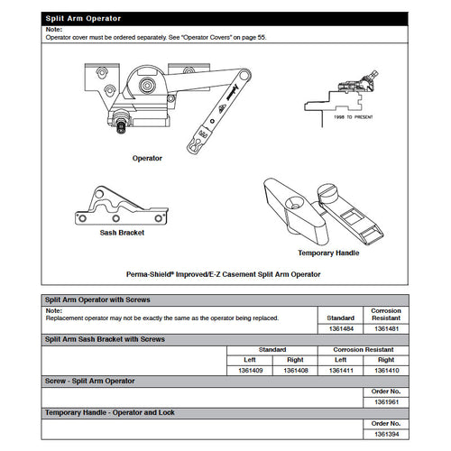 Andersen Perma-Shield Casement Windows - Split Arm Bracket w/screws - Corrosion Resistant - Left - Andersen Perma-Shield Casement Windows - Split Arm Bracket w/screws - Corrosion Resistant - Left