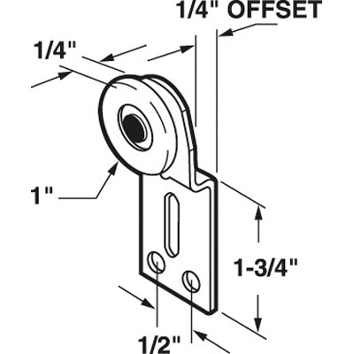 1 inch Wheel, 1/4 offset - Cox Front Closet Door Roller - 1 inch Wheel, 1/4 offset - Cox Front Closet Door Roller