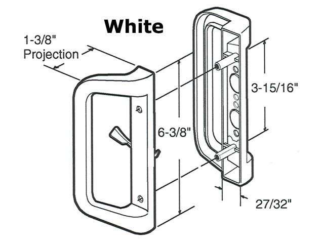 Patio Door Handle Set, 3-15/16, Zinc Die Cast - White - Patio Door Handle Set, 3-15/16, Zinc Die Cast - White