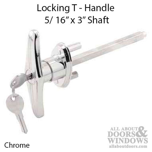 Locking T-Handle,  5/16  x 3 inch Shaft - Chrome