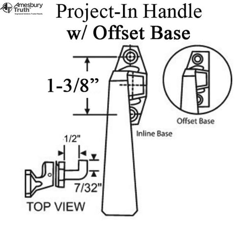 Project-In handle, 1-3/8 screw holes, Offset Base, 1/2” Hook Projection,  LH - Project-In handle, 1-3/8 screw holes, Offset Base, 1/2” Hook Projection,  LH