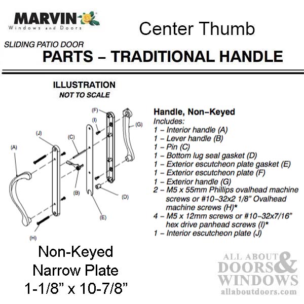 Marvin Active Non-Keyed, Narrow Sliding Door Handle, Center Thumb -  Matte Black - Marvin Active Non-Keyed, Narrow Sliding Door Handle, Center Thumb -  Matte Black