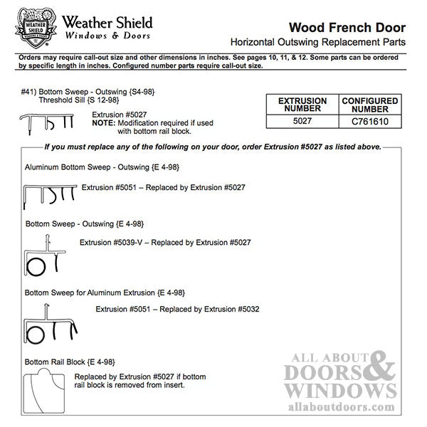 Outswing Door Bottom/ Sweep, snap-in 1 Barb - Discontinued - Outswing Door Bottom/ Sweep, snap-in 1 Barb - Discontinued