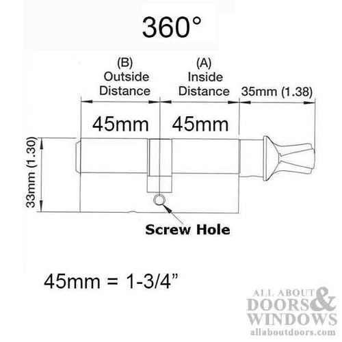 360 Degree European Profile Cylinder Lock Solid Brass - 360 Degree European Profile Cylinder Lock Solid Brass