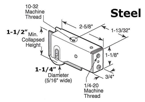 Sliding Door Roller Single Steel Roller Assembly Ball Bearing Plain Back Housing 1.25 Inch Wheel Diameter - Sliding Door Roller Single Steel Roller Assembly Ball Bearing Plain Back Housing 1.25 Inch Wheel Diameter