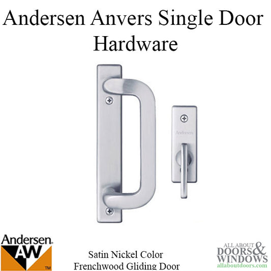 Andersen Frenchwood Gliding Door Trim Hardware, Anvers 2 Panel Interior and Exterior - Brushed/Satin Nickel