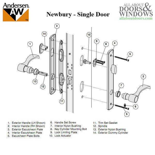 Hardware Kit, Single Door, Newbury, Active Door - Antique Brass - Hardware Kit, Single Door, Newbury, Active Door - Antique Brass