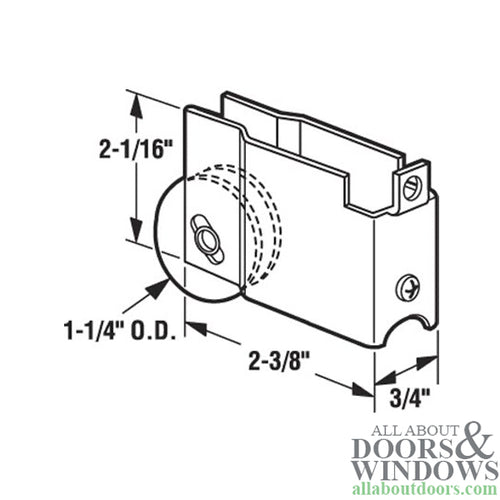 Sliding Glass Door Roller For Mid Continental Doors 1.25 Inch Steel Roller With Adjustable F Tab Metal Housing - Sliding Glass Door Roller For Mid Continental Doors 1.25 Inch Steel Roller With Adjustable F Tab Metal Housing