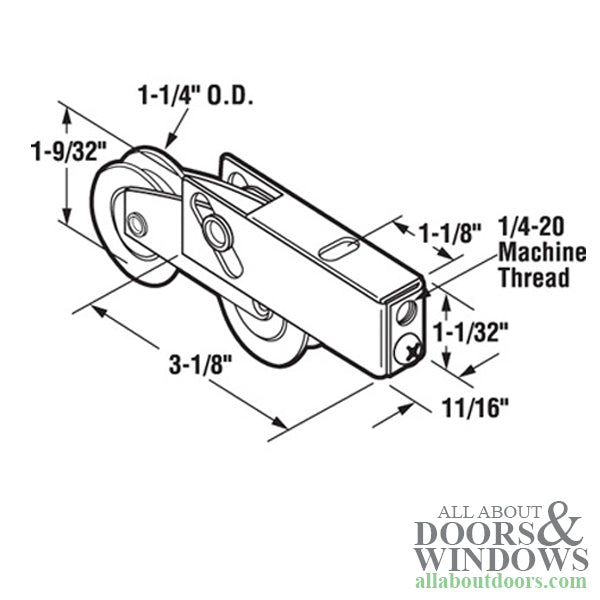 Sliding Door Tandem Roller Assembly with Adjustable Steel Housing 1.25 Inch Steel Ball Bearing Wheel Diameter - Sliding Door Tandem Roller Assembly with Adjustable Steel Housing 1.25 Inch Steel Ball Bearing Wheel Diameter