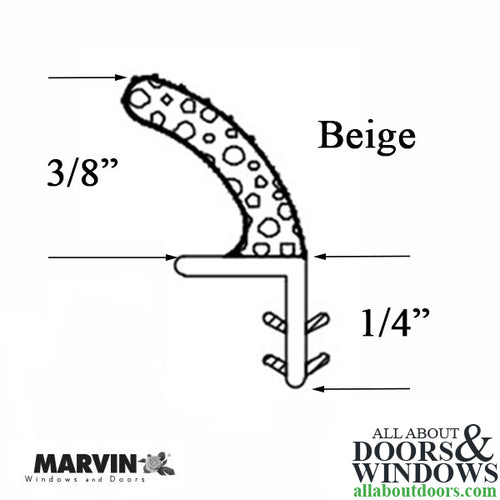 Marvin Head Jamb Parting Stop, V1194 Stile Weather Strip, sold by the foot - Marvin Head Jamb Parting Stop, V1194 Stile Weather Strip, sold by the foot