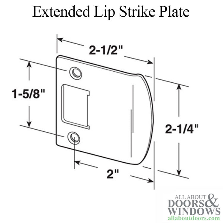 Strike Plate, Latch Extended Lip, Square Corners, 2-1/2