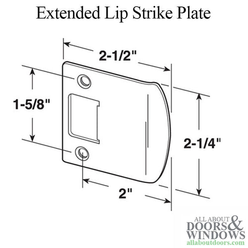 Strike Plate, Latch Extended Lip, Square Corners, 2-1/2