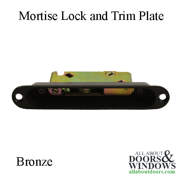 Mortise Lock and Trim Plate with 45 Degree Slot for Sliding Glass Door Bronze - Mortise Lock and Trim Plate with 45 Degree Slot for Sliding Glass Door Bronze