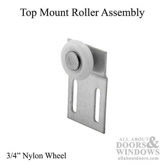 Top Mount Roller Assembly with 3/4 Inch Nylon Wheel for Sliding Screen Door