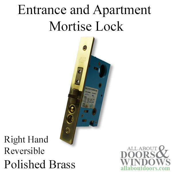 Entrance and Apartment Mortise Lock, Reversible Right Hand - Polished Brass - Entrance and Apartment Mortise Lock, Reversible Right Hand - Polished Brass
