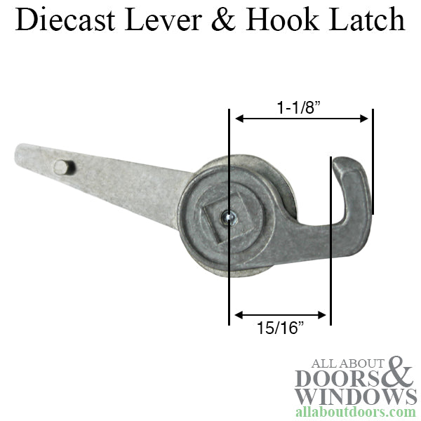 Diecast Lever & Hook Latch for Sliding Screen Door - Gray - Diecast Lever & Hook Latch for Sliding Screen Door - Gray
