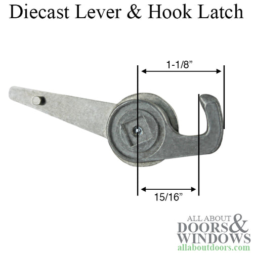 Diecast Lever & Hook Latch for Sliding Screen Door - Gray - Diecast Lever & Hook Latch for Sliding Screen Door - Gray