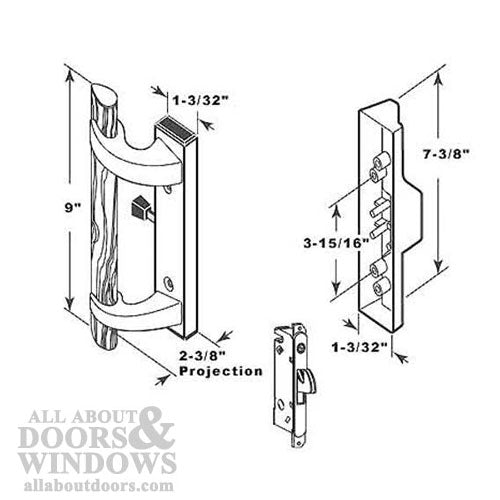 Handle Set - Sliding Patio Door, Extruded Aluminum / Diecast, Mortise Lock - White - Handle Set - Sliding Patio Door, Extruded Aluminum / Diecast, Mortise Lock - White