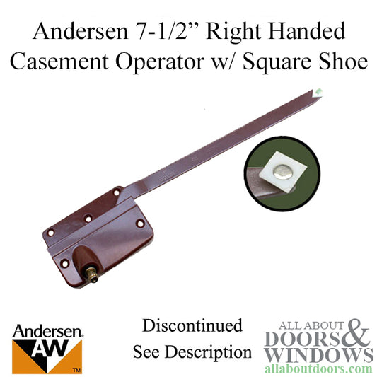 Discontinued Andersen Right Hand 7-1/2" Casement Operator Only with Square Shoe - Bronze