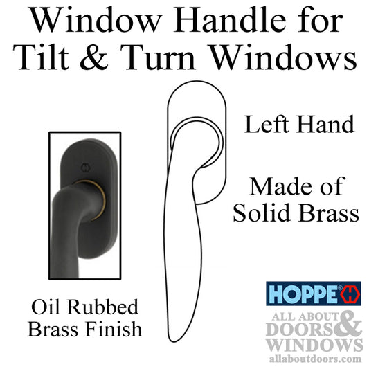 Toronto Handle for Tilt & Turn Windows - Solid Brass - Oil Rubbed Brass, Left Hand