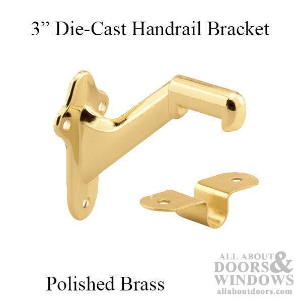 3 inch Die-Cast Handrail Bracket - Polished Brass - 3 inch Die-Cast Handrail Bracket - Polished Brass