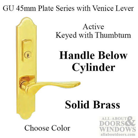 G-U Venice Handle and 45mm Plate Series, Solid Brass, Active, Key and Thumbturn (Handle Below Cylinder), Choose Color